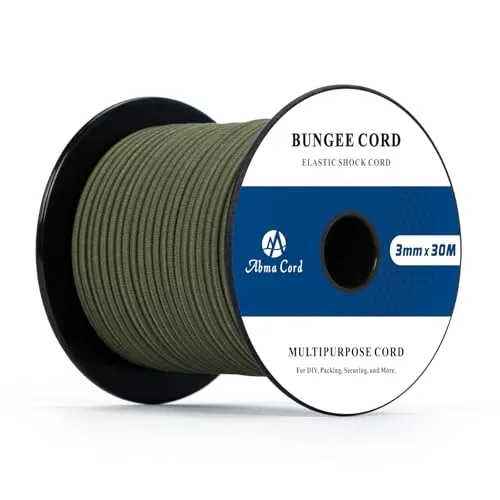 Abma Cord Gummiseil Expanderseil 3mm 30M Gummischnur UV Beständig Planenseil 100% Dehnung Spannseil für Plane, Anhängerplane, Sonnensegel, Zelte, Banner - Olivgrün