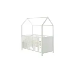 Roba Hausbett - Babybett Pinie Weiß 70x140 cm - Modernes Gitterbett aus massivem Holz mit 3 Schlupfsprossen, ideal für Babys und Kleinkinder. Speditionslieferung bis in die Wohnung.