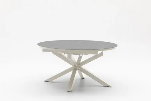 OUTDOOR Garten Ausziehtisch Arezzo rund - Hochwertiger Gartentisch mit eleganter Steinplatte und stabilem Aluminiumgestell. Ideal für gesellige Runden im Freien. Maße: ca. 145x75x145cm, Gewicht: 61,5kg.