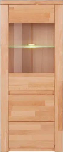 Home affaire Vitrine Burani - Grifflose Optik in Braun - Vitrine aus teilmassivem Holz, 2 Einlegeböden und 1 Glastür, pflegeleicht und ideal für stilvolle Präsentation im Wohnbereich.
