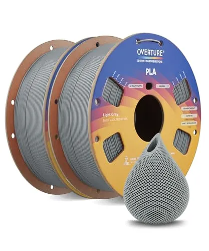 OVERTURE PLA Filament 1.75mm Verbessert, Rapid 3D Drucker PLA Filament Hohe Geschwindigkeit 2kg Spule (4.4lbs), Maßgenauigkeit ± 0.02mm für die Meisten FDM 3D Drucker (Hellgrau 1kg*2)