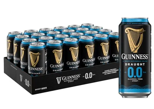 Guinness Draught 0.0 Alkoholfrei – 24 Dosen à 0,44 L - Genießen Sie den einzigartigen Geschmack von Guinness Draught ohne Alkohol! Dank innovativer Kaltfiltration bleiben die Aromen erhalten. Perfekt für gesellige Anlässe!