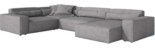 DELIFE Wohnlandschaft Sirpio XL Mikrofaser Grau 360x260 cm - Sofa & Couch, variable Recamiere, ideal für Familien mit viel Platz und 7 Kissen für extra Gemütlichkeit.