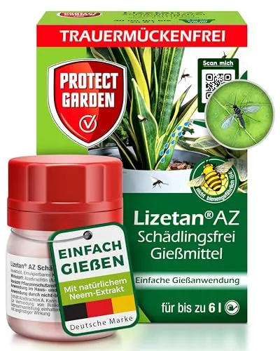 PROTECT GARDEN Lizetan Trauermückenfrei, effektives Mittel gegen Trauermückenlarven & Bodenschädlinge, Neemöl, Schädlingsbekämpfung, 30 ml Konzentrat