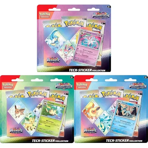 Pokémon Prismatische Entwicklungen Feelinara Tech-Sticker Kollektion - DEUTSCH - TCG OVP Displays mit Feelinara-Charakter, ideal für Pokémon TCG-Fans und Sammler, fördert kreatives Spielen und Sammeln.