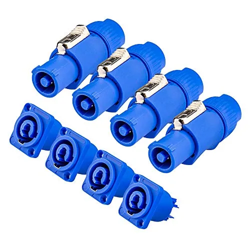 4-Packung Powercon für Nac3fca-Connector Einbaubuchse 3-Polig, Stecker Set Blau, Adapter für Kabel
