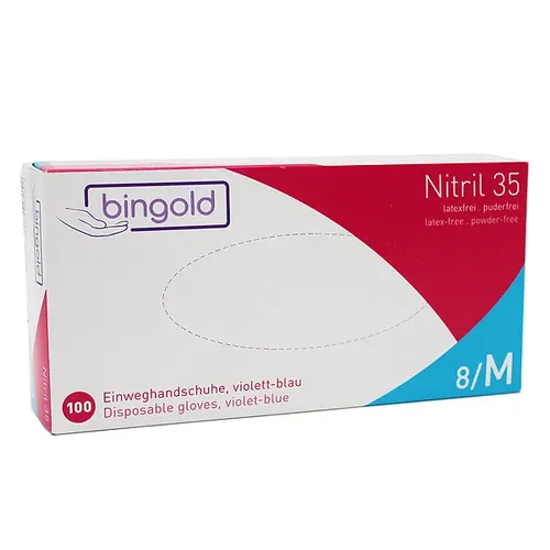 Nitrilhandschuhe Bingold Nitril 35 violettblau M virendicht, puderfrei, unsteril, latexfrei, 100 Stück/Box 602101