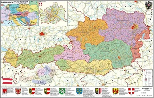 Österreich politisch PLZ und Organisationskarte Wandkarte Poster NEUE AUFLAGE