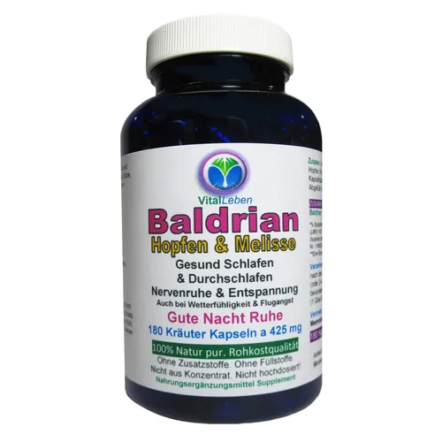 Baldrian Hopfen und Melisse 180 Kapseln Ohne Zusatzstoffe Natur Pur. 26660-180