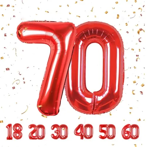 Geburtstag zahlen luftballon 70| Folienballon Rot- Folienballon in 40"-101cm Geburtstagsdeko - Ballon Zahl Deko zum Geburtstag fliegt mit Helium für Männer Frauen 70.Geburtstagsparty Jubiläum