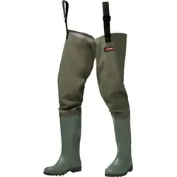 Standart-Seestiefel "Norway" - PVC - Olivgrün - Größe 45 - Angelbekleidung für den variablen Einsatz im Angel- und Seebereich, ideal für flache Gewässer mit doppelt verschweißten Nähten und individuell einstellbaren Trägern.