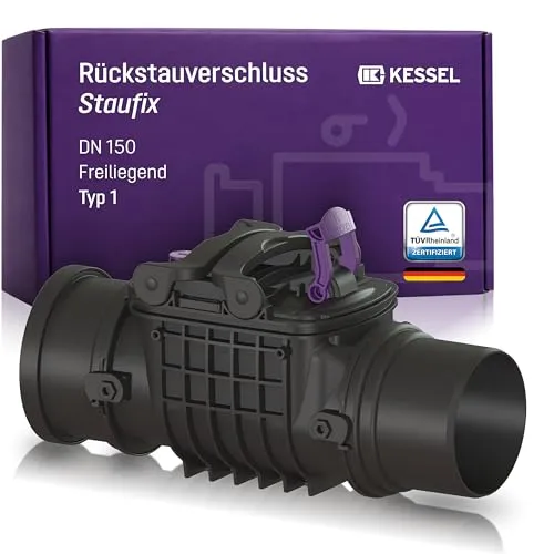 KESSEL Rückstaueinfachverschluss Staufix DN150, freiliegend 720150 - Rohrschellen für zuverlässigen Rückstauschutz, einfach zu installieren und ideal für die Absicherung von Abwassersystemen.