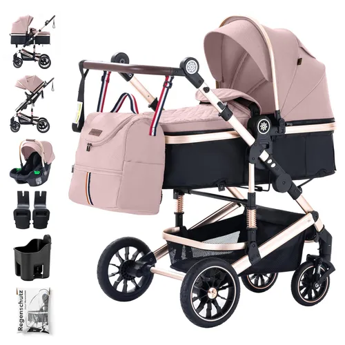 Daliya® Kombi-Kinderwagen NEOMOVE 3in1 - Kombikinderwagen mit i-Size Babyschale, 10-tlg. Reise-Set, leichtes Alu-Design, großer Einkaufskorb und UV-beständiges Sonnendach für maximalen Komfort und Sicherheit.
