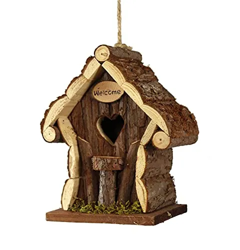 Deko Vogelhäuschen aus Holz - 22,5 x 15 x 11 cm - Holz Vogelhaus für Haustür oder Garten Dekoration Deko zum hängen
