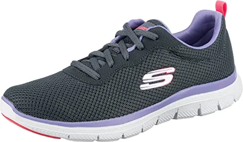 Skechers Damen Flex Appeal 4.0 Brilliant View Sneaker – Charcoal Mesh mit Lavendel-Akzenten, 36 EU - Damen-Sneaker mit atmungsaktivem Mesh-Obermaterial und bequemer Gummisohle für optimalen Tragekomfort und Stil.
