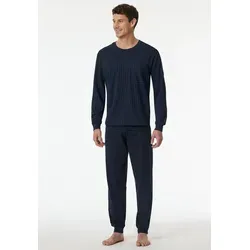 Schiesser Herren Schlafanzug Lang mit Bündchen - Dunkelblau Pyjamaset - Schlafanzüge für Herren, mit komfortablen Bündchen für optimalen Tragekomfort und einer praktischen Brusttasche.