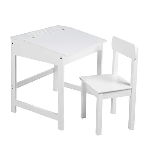 roba Schulpult mit Stuhl - 55x49x58cm - Weiß - Kinderzimmermöbel mit modernem Design, ideal zum spielerischen Kennenlernen des Schulalltags. Hochklappbare Tischplatte für Stauraum und Sicherheit durch Dämpfungsbeschläge.