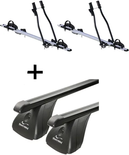 Fahrradträger Set SAGITTAR + Dachträger VDP für Dacia Logan 2004 - Praktisches Set aus 2 Fahrradträgern und einem stabilen Dachträger für Dacia Logan 4 Türer ab 2004. Ideal für den Transport von bis zu 2 Fahrrädern. Einfache Montage und vielseitige Nutzung für verschiedene Fahrradtypen.