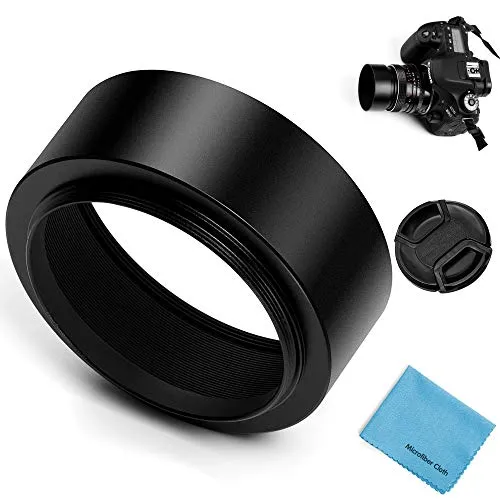 Fotover 49mm Schraube Berg Metall Standard Gegenlichtblende Sonnenblende Streulichtblende mit Center Pinch Objektivdeckel für Canon Nikon Sony Pentax Olympus Fuji Sumsung Leica Kamera