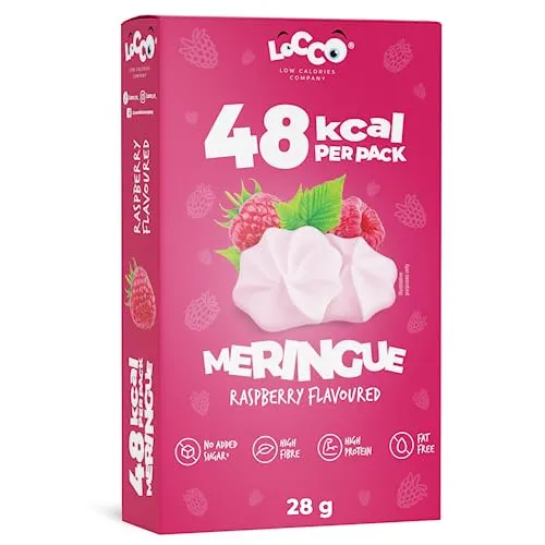 LoCCo Kalorienarme Baisers Himbeere 48 kcal – Knuspriger Frucht-Snack – Nur 1 kcal pro Stück – Ohne Zuckerzusatz – Keto, Low Carb, Ballaststoffreich – Natürliche Farbstoffe (28g)
