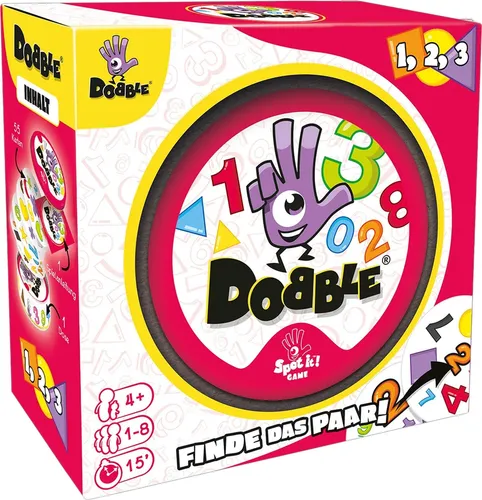 Zygomatic Dobble 1,2,3 - Das schnelle Kartenspiel für die ganze Familie - Gesellschaftsspiel für 1-5 Spieler ab 3 Jahren. In dieser nachhaltigen Auflage müsst ihr schnell die gleichen Zahlen oder Formen finden und benennen. Ideal für spannende Spielrunden!