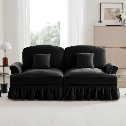 Elegantes 2-Sitzer Sofa im mittelalterlich-modernen Stil mit abnehmbarem Volant - Stylisches 2-Sitzer Sofa mit flexibler Konfiguration und abnehmbarem Volant für zwei Looks. Hochwertige Schaumstoffpolsterung sorgt für optimalen Komfort. Ideal für Wohnzimmer und kleine Räume.