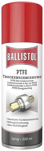 Ballistol PTFE-Spray 200ml - Trockenschmierung - Effektives PTFE-Spray für dauerhafte Schmierung ohne Ölverschmierung. Ideal für Gleitbahnen, Zahnräder und Lager. Bietet hervorragende Gleitaktivität und reduziert Reibung.