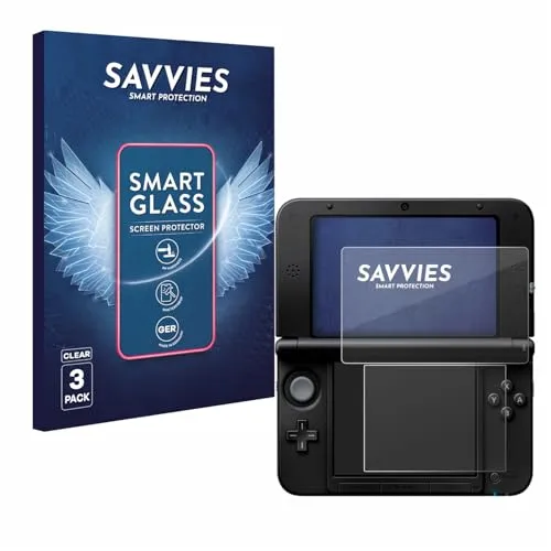 Savvies 3 Stück Panzer Schutz Glas für Nintendo 3DS XL SPM7800 9H Schutzfolie, Glas-Folie, HD Klar, Blasenfrei, Anti-Fingerabdruck, Displayschutz
