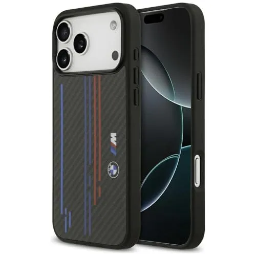 BMW M Polyamid Lines & Logo MagSafe Hülle für iPhone 17 Pro Max - Schwarz - Handyhülle aus hochwertiger Aramidfaser, sportliches Design mit MagSafe-Kompatibilität für schnelles kabelloses Laden und optimalen Schutz.
