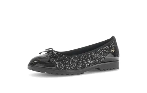 GABOR Ballerina für Damen, Gr. 40, schwarz - Elegante Ballerina aus Textil und Lacklederimitat mit Blockabsatz und süßer Zierschleife, ideal für Business und Freizeit.