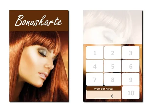 Stück Treuekarten Bonuskarten Friseur mit 10 Stempelfelder Frisör (BOK-412) 100
