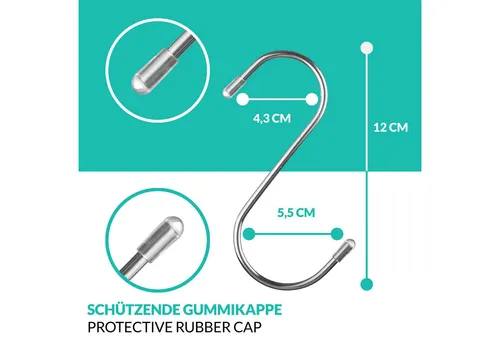 Praknu S-Haken 16 S - Haken Edelstahl - Belastbar bis 25kg - 12cm Groß - Rostfrei, Küche, Badezimmer, Terrasse, Balkon, Keller, Werkstatt, Garage, (Set, 16-St), Belastbar bis 25kg - 12cm Groß - Rostfreie S-Haken zum Aufhängen