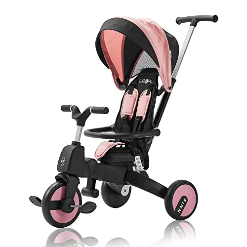 FableKids Dreirad FİNN 7in1 - Pink - Dreirad für Kinder ab 15 Monaten, mit 5-Punkt-Sicherheitsgurt und abnehmbarem Sicherheitsbügel für maximale Sicherheit beim Fahren.