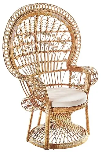 Kobolo Pfauenthron Rattansessel Peacock aus Rattan inklusive Kissen - 130 cm hoch - Braun - Boho - Innenbereich geschützter Außenbereich- Flechtwerk