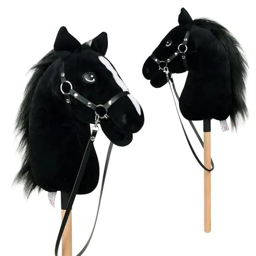 Pink Papaya Hobby Horse Abraxas - Steckenpferd für Kinder mit Halfter und Trense - STECKENPFERD! Ideal für Hobby Horsing, Dressur und Ausritte. Hochwertiges Design und Ausstattung mit Halfter und Zügel sorgen für unendlichen Spielspaß!