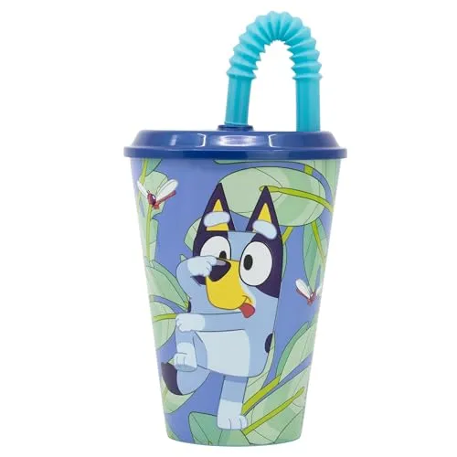 Stor Bluey Wiederverwendbarer Kinderbecher mit Deckel und wiederverwendbarem Strohhalm, 430 ml