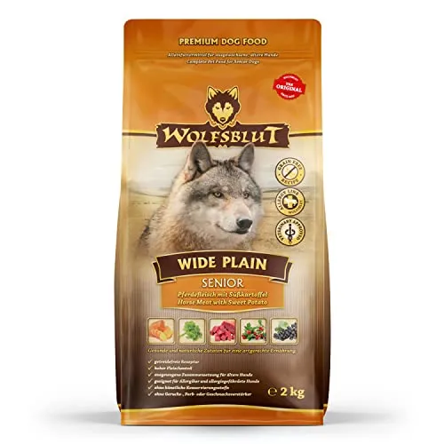 Wolfsblut Wide Plain Senior 2 kg - Hochwertiges Trockenfutter für ältere Hunde, enthält Pferdefleisch und Süßkartoffeln für eine ausgewogene Ernährung und besonderen Genuss.