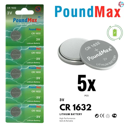 CR1632 PoundMax Knopfbatterie CR 1632 Lithium 3 Volt 850 mAh 5er-Blister 5 x