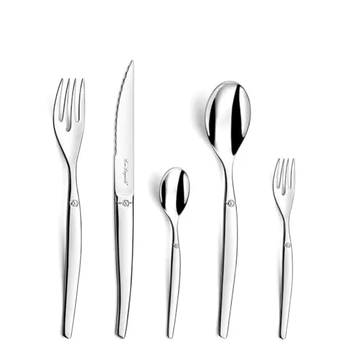 Lou Laguiole Besteck-Set JET (30-tlg) aus Edelstahl 18/0 - Hochwertiges 30-teiliges Besteckset aus rostfreiem, spülmaschinenfestem Edelstahl, ideal für einen eleganten gedeckten Tisch.