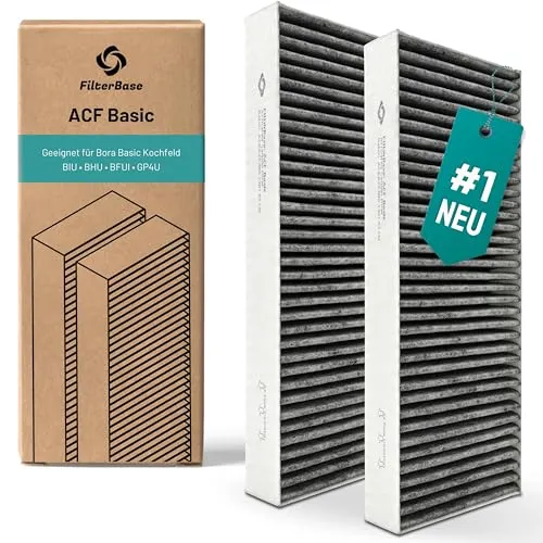 FilterBase® Aktivkohlefilterset für Bora Basic - 2 Stück - Dunstabzugshaubenfilter, passgenaue Ersatzfilter für Bora Basic Kochfelder, effiziente Geruchsabsorption und einfacher Wechsel in nur 5 Minuten.