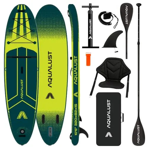 AQUALUST 10.6 iSUP Board Stand Up Paddle Set Surfboard aufblasbar 320cm SUP 150 KG Green (Boardset+Kajakpaddel+Sitz)
