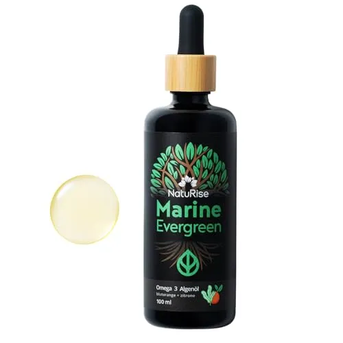 NatuRise Marine Evergreen Omega 3 Algenöl - Nahrungsergänzungsmittel, pflanzliche Omega 3 Quelle für Augen, Herz und Gehirn, ideal für Veganer und um Blutfettwerte zu unterstützen.