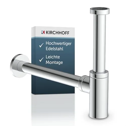 KIRCHHOFF DS-5WK Flaschensiphon, Chrom - Hochwertiger Flaschensiphon aus Chrom, 1 1/4" x 32 mm, ideal für eine zuverlässige Abwasserableitung in Badezimmer oder Küche.