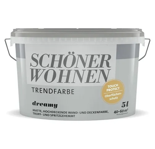 Schöner Wohnen Trend Wandfarbe matt 5,0 Ltr. Dreamy - Farben: Hochdeckende, scheuerbeständige Dispersionsfarbe für Innenräume, ideal für Renovierungen und Neu-Anstriche mit Touch-Protect-Ausstattung gegen Abriebspuren.