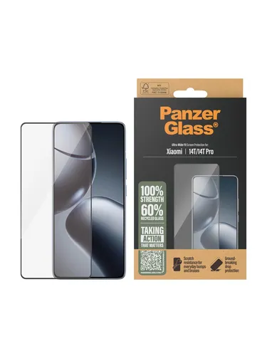 CARE by PanzerGlass Ultra-Wide Fit Screen Protector für Xiaomi 14T/14T Pro - Bildschirm-Schutzfolie für Smartphones mit 9x höherer Widerstandsfähigkeit. Schützt effektiv vor Kratzern und Stößen.