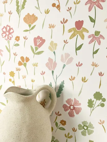 Newroom Vliestapete - Bunte Blumen Tapete für Kinderzimmer und Wohnzimmer - Stilvolle Vliestapete mit buntem Blumenmuster, ideal für verspielte Räume. Bringt Flower-Power und gute Laune in Ihr Zuhause!