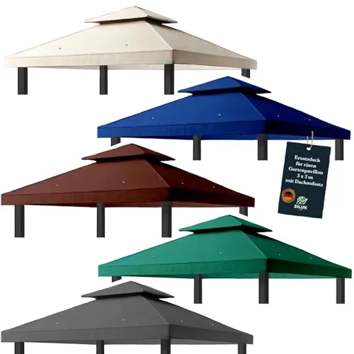 freigarten.de Ersatzdach für Pavillon 3x3 Meter - Wasserdicht und extra stark - Zubehör für Pavillons, wasserdichtes Ersatzdach aus robustem Panama PVC (370g/m²) mit Klettverschluss für einfache Montage und zusätzlicher Stabilität durch eingenähte 'Ohren'.