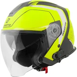 Bogotto H586 BT Illus Bluetooth Jethelm, schwarz matt/gelb, L - Motorradhelm mit integriertem Bluetooth-System für nahtlose Kommunikation, kratzfestem Visier und herausnehmbarem Innenfutter – ideal für sicheres Fahren.