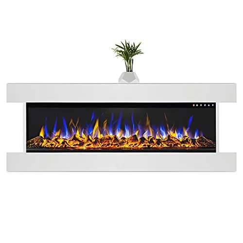 GLOW FIRE Elektrokamin Clear 36 - Wandkamin mit Heizung und LED-Feuer - Elektrischer Kamin für gemütliche Abende: Genießen Sie 3D Flammeneffekte in 3 Farben und eine Heizfunktion bis 1600 Watt. Einfach zu montieren, inklusive Deko-Set und Fernbedienung.