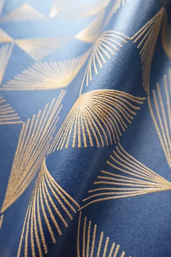 Newroom Vliestapete Blau - Grafische Mustertapete mit goldenen geometrischen Linien - Tapeten für kreative Raumgestaltung, die ungünstige Raumverhältnisse kaschieren und das Ambiente im Wohnzimmer, Schlafzimmer oder der Küche aufwerten.